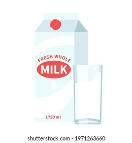 Cartoon vector illustration isolated object fresh whole drink milk bottle and glass cup