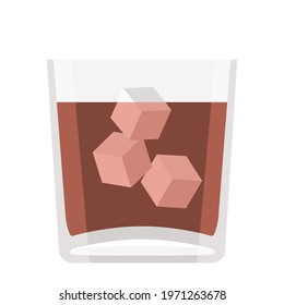 Cartoon vector illustration isolated object transparent glass alcohol drink whisky with cool ice