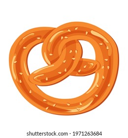 Cartoon vector illustration isolated object delicious flour food bakery bread prezel with sesame