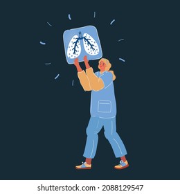Cartoon vector illustration of isolated woman holding x-ray on dark