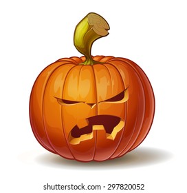 Cartoon vector illustration of a Jack-O-Lantern pumpkin curved in an angry expression, isolated on white. Neatly organized and easy to edit EPS-10