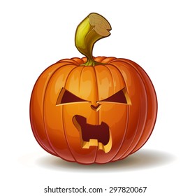 Cartoon vector illustration of a Jack-O-Lantern pumpkin curved in an angry expression, isolated on white. Neatly organized and easy to edit EPS-10