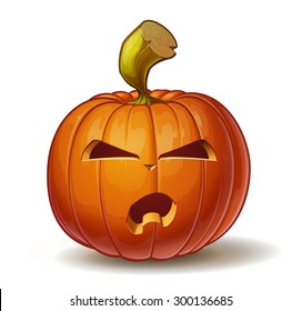 Cartoon vector illustration of a Jack-O-Lantern pumpkin curved in an angry expression, isolated on white. Neatly organized and easy to edit EPS-10