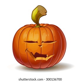 Cartoon vector illustration of a Jack-O-Lantern pumpkin curved in a vampire expression, isolated on white. Neatly organized and easy to edit EPS-10