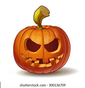 Cartoon vector illustration of a Jack-O-Lantern pumpkin curved in a smiling expression, isolated on white. Neatly organized and easy to edit EPS-10