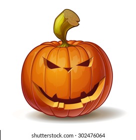 Cartoon vector illustration of a Jack-O-Lantern pumpkin curved in a smiling expression, isolated on white. Neatly organized and easy to edit EPS-10