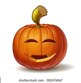 Cartoon vector illustration of a Jack-O-Lantern pumpkin curved in a smiling expression, isolated on white. Neatly organized and easy to edit EPS-10