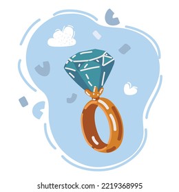 Cartoon vector illustration of jewelry. Big gem diamond engagement ring