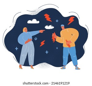 Cartoon vector illustration of joke of couple over dark backround.