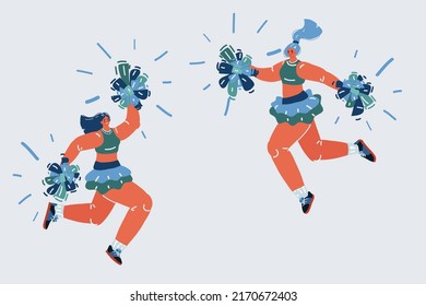 Cartoon vector illustration of Jumping cheerleader girls isolated on white