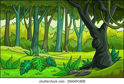 Cartoon vector illustration of a jungle scene