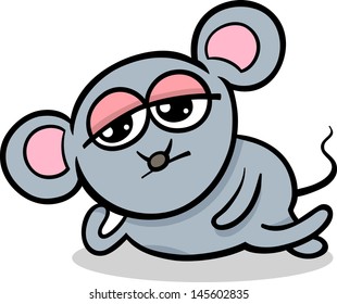 Cartoon Vector Illustration of Kawaii Style Cute Bored Mouse