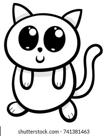 Cartoon Vector Illustration of Kawaii Style Cute Cat or Kitten