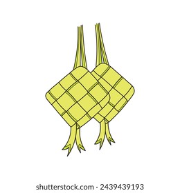 Cartoon Vector illustration ketupat indonesian traditional food rice dumpling for eid mubarak eid fitr icon Isolated on White Background