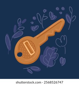 Cartoon vector illustration of Key over dark backround