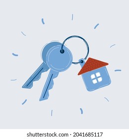 Cartoon vector illustration of keys of dream house on white.