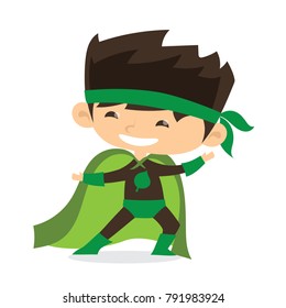 Cartoon vector illustration of Kid Eco Superhero wearing comics costumes isolated on white background.
