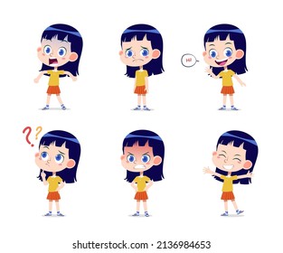 Cartoon vector illustration of a kid girl set of expression in many poses that can be used for children cartoon character illustration