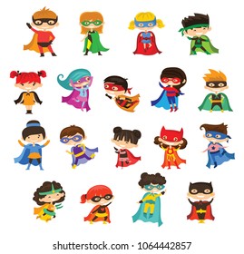 Cartoon Vector Illustration Kid Superheroes Wearing Stock Vector ...