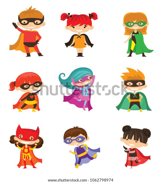 Cartoon Vector Illustration Kid Superheroes Wearing Stock Vector ...