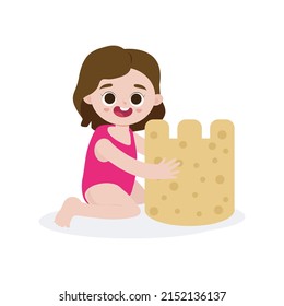 Cartoon Vector Illustration kids build sandcastle isolated on white background