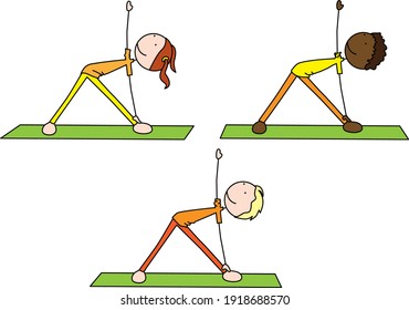 Cartoon vector illustration of kids exercising - triangle pose