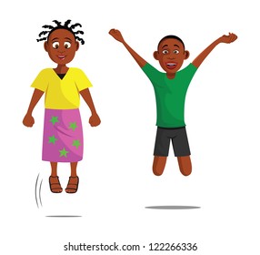 cartoon vector illustration of kids jumping