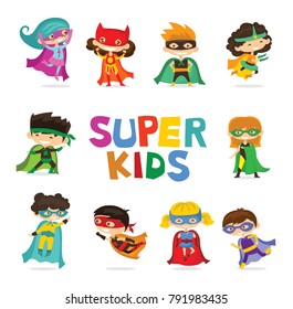 Cartoon Vector Illustration Kids Superheroes Wearing Stock Vector ...