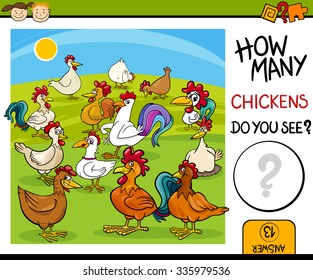 Cartoon Vector Illustration of Kindergarten Educational Counting Task for Preschool Children