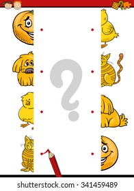Cartoon Vector Illustration of Kindergarten Educational Join Halves Task for Children