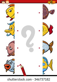 Cartoon Vector Illustration of Kindergarten Educational Join Halves Task for Children with Fish Characters
