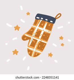 Cartoon vector illustration of Kitchen turquoise oven mitts