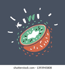 Cartoon vector illustration of Kiwi fruit closeup icon isolated on dark background.