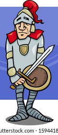 Cartoon Vector Illustration of Knight in Armor with Sword and Shield