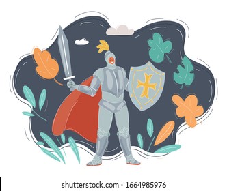 Cartoon vector illustration of knight on dark.