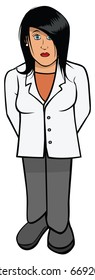 cartoon vector illustration of a lab coat scientist female