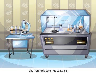 cartoon vector illustration laboratory interior room with separated layers in 2d graphic