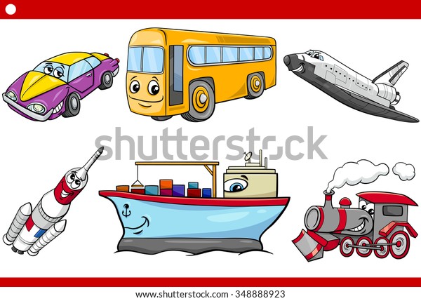 Cartoon Vector Illustration of Land and Air\
and Sea Vehicles Characters Set for\
Children