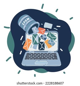 Cartoon vector illustration of Laptop with envelope. New email on the laptop screen. Email notification concept. Receive notification, alert message, warning, get e-mai