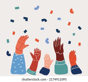 Cartoon vector illustration of Large group of people with raising hands