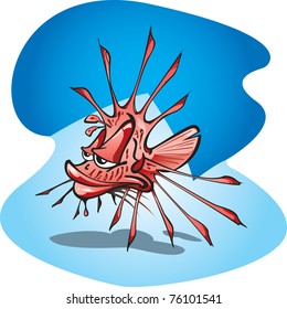 A cartoon vector illustration of the lazy poisonous lion fish.