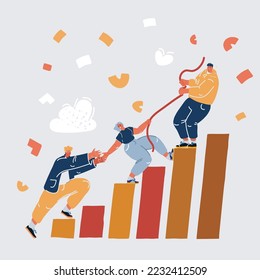 Cartoon vector illustration of Leader symbol. Climbing team concept.