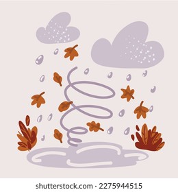 Cartoon vector illustration of leaves falling flying on the wind autumn weather season
