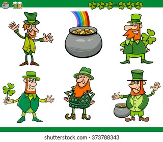 Cartoon Vector Illustration of Leprechaun Characters and Saint Patrick Day Themes Set