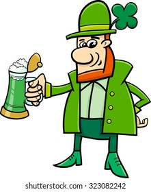 Cartoon Vector Illustration of Leprechaun on Saint Patrick Day with Beer and Clover