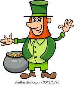Cartoon Vector Illustration of Leprechaun on Saint Patrick Day with Pot of Golden Coins