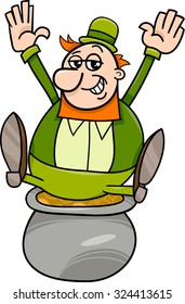 Cartoon Vector Illustration of Leprechaun with Pot of Gold on Saint Patrick Day