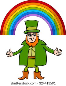 Cartoon Vector Illustration of Leprechaun with Rainbow on Saint Patrick Day