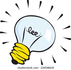 Cartoon Vector Illustration of Light Bulb Isolated on White Background