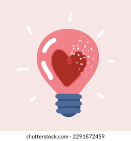 Ilustración vectorial de dibujos animados de la bombilla y el corazón en el interior
